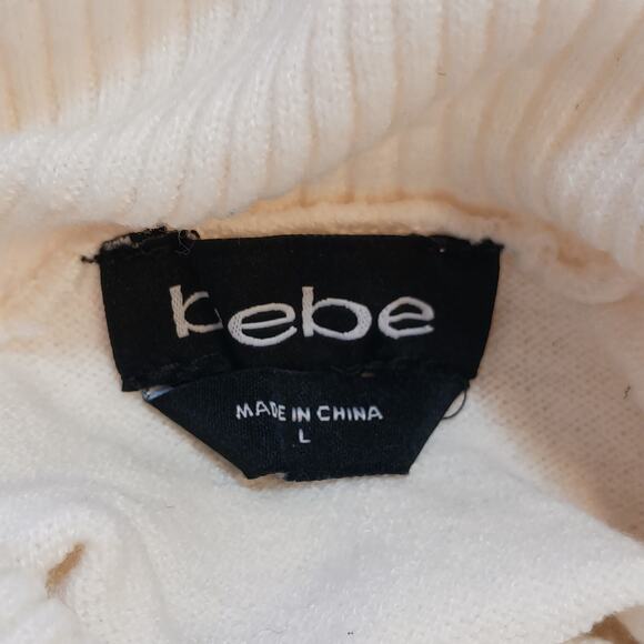 Y2K Bebe Sweater Large Rhinestone Turtleneck White Pearls Logo Super Soft NWT - Picture 2 of 10